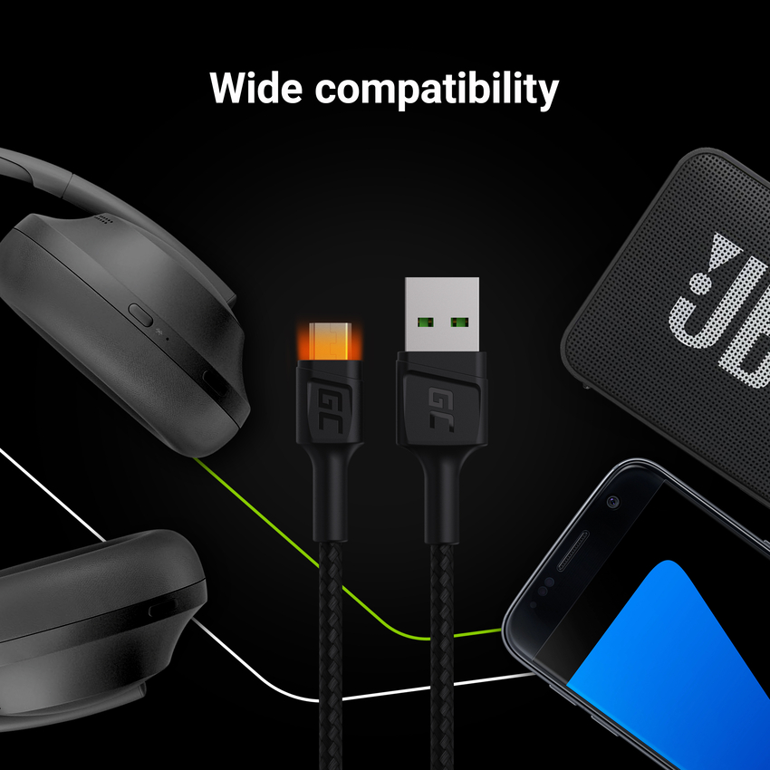 Green Cell kabel Ray USB-A - microUSB Orange LED 200cm with support za Ultra Charge QC3.0 fast charging (KABGC11)